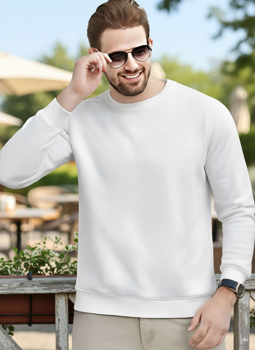 Men's Essentials White Feel Cozy Fleece Long Sleeve Casual Sweatshirt