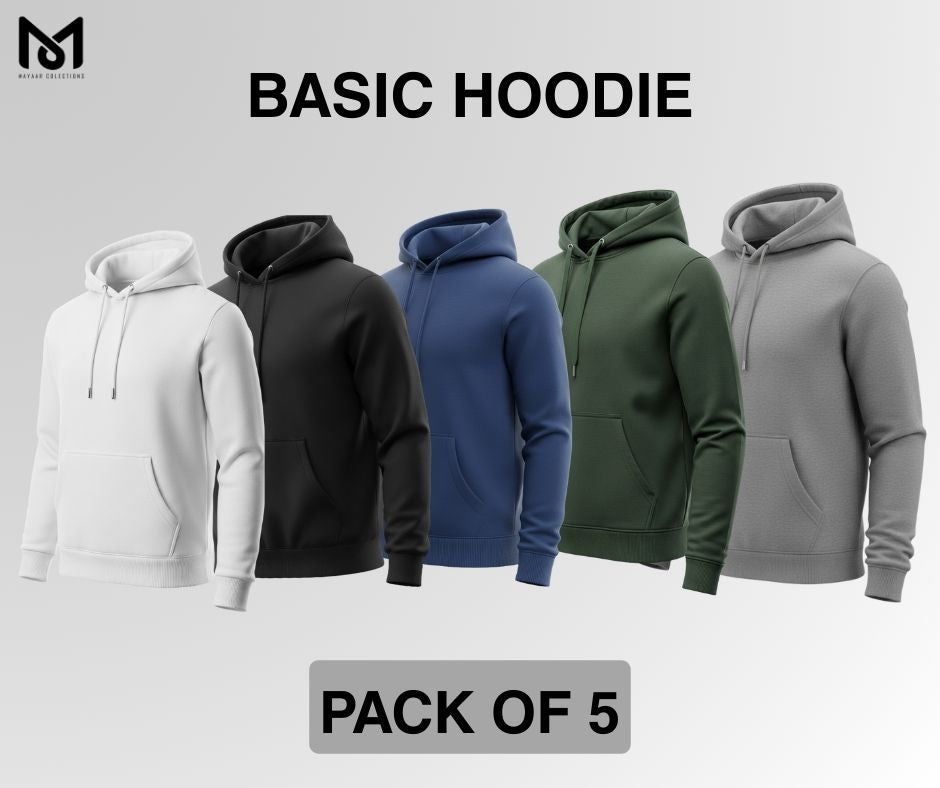 Pack of 5 Premium Basic Hoodies Pullover - Mayaar Collections