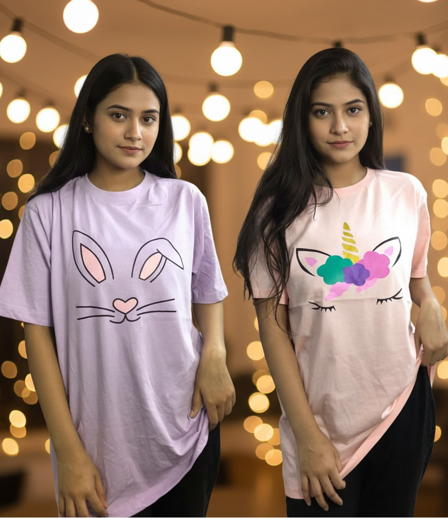 Pack of 2 Women’s Graphic T-Shirts | Casual Short Sleeve Crew Neck Tees