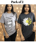Pack of 2 Women’s Graphic T-Shirts | Casual Short Sleeve Crew Neck Tees - Mayaar Collections