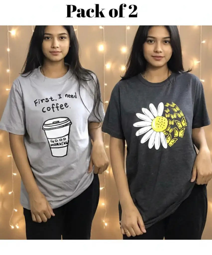 Pack of 2 Women’s Graphic T-Shirts | Casual Short Sleeve Crew Neck Tees - Mayaar Collections