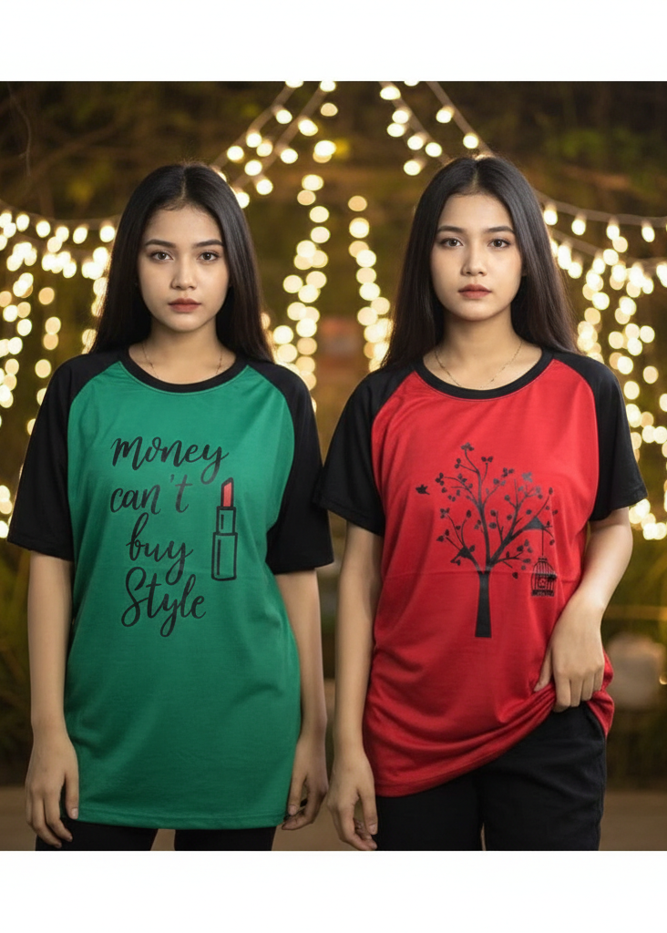 Pack of 2 Women’s Graphic T-Shirts | Casual Short Sleeve Crew Neck Tees