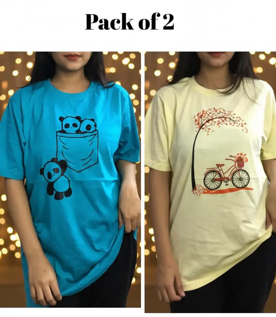 Pack of 2 Women’s Graphic T-Shirts | Casual Short Sleeve Crew Neck Tees - Mayaar Collections