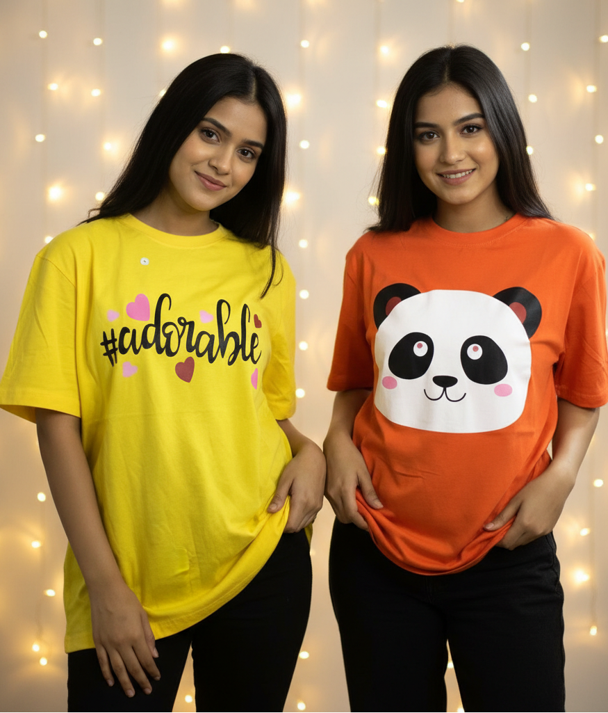Pack of 2 Women’s Graphic T-Shirts | Casual Short Sleeve Crew Neck Tees
