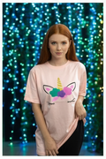 Women's Baby Pink Casual Graphic T-Shirt | Short Sleeve Crew Neck - Mayaar Collections
