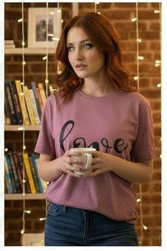 Women's Tea Rose Pink Casual Graphic T-Shirt | Short Sleeve Crew Neck - Mayaar Collections