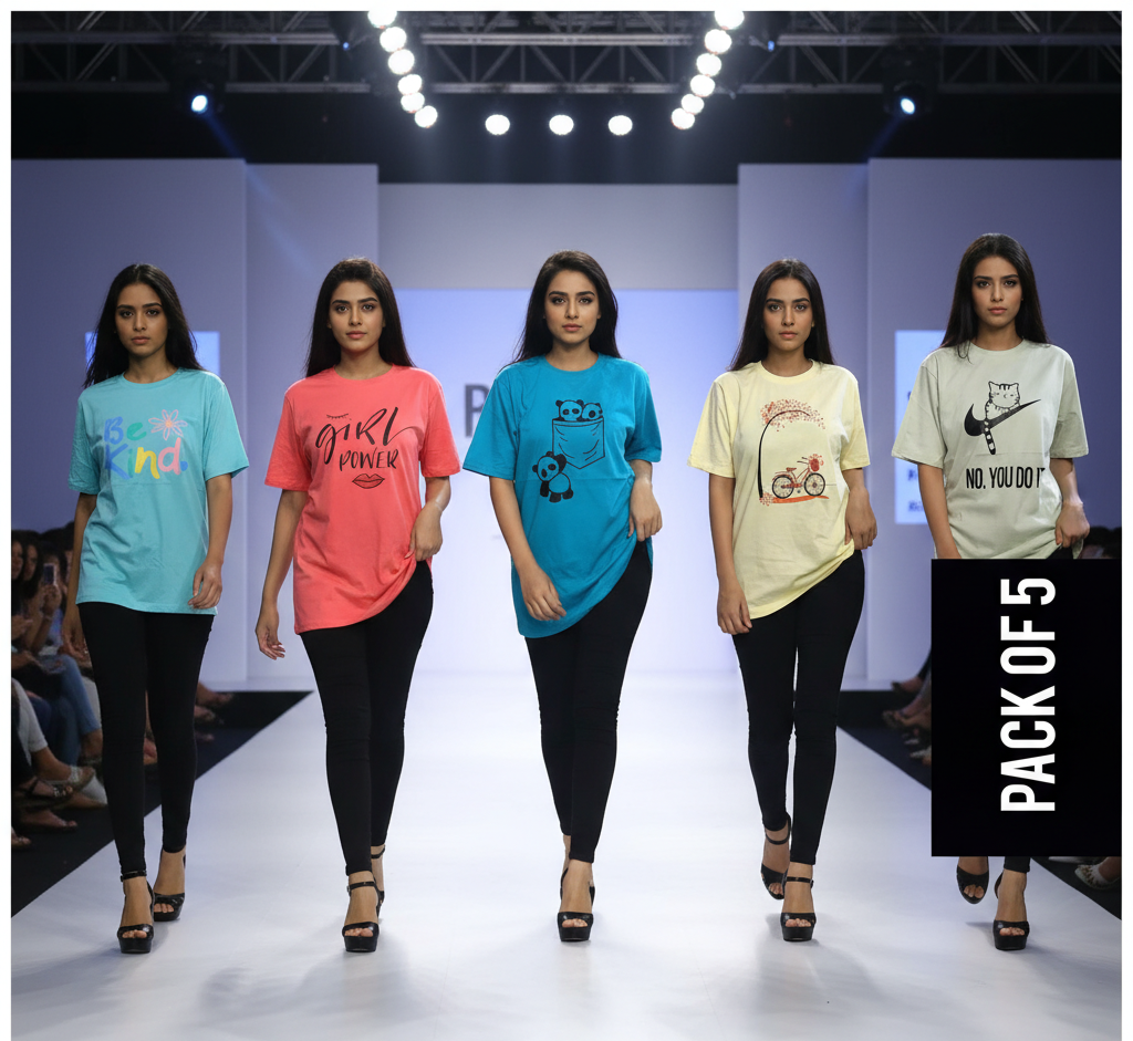 Pack of 5 Women’s Graphic T-Shirts | Casual Short Sleeve Crew Neck Tees - Mayaar Collections