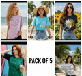 Pack of 5 Women’s Graphic T-Shirts | Casual Short Sleeve Crew Neck Tees - Mayaar Collections