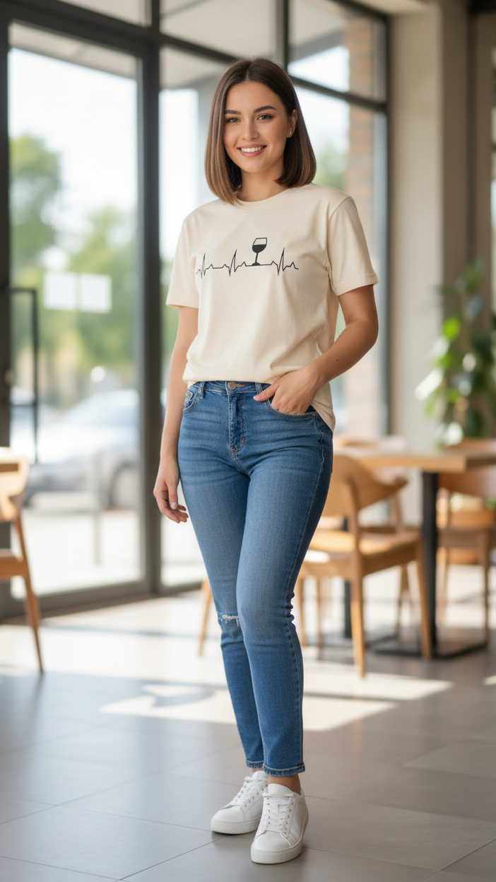Women's Lifeline Beige Casual Graphic T-Shirt | Short Sleeve Crew Neck