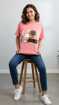 Women's Soft Pink Casual Graphic T-Shirt | Short Sleeve Crew Neck - Mayaar Collections