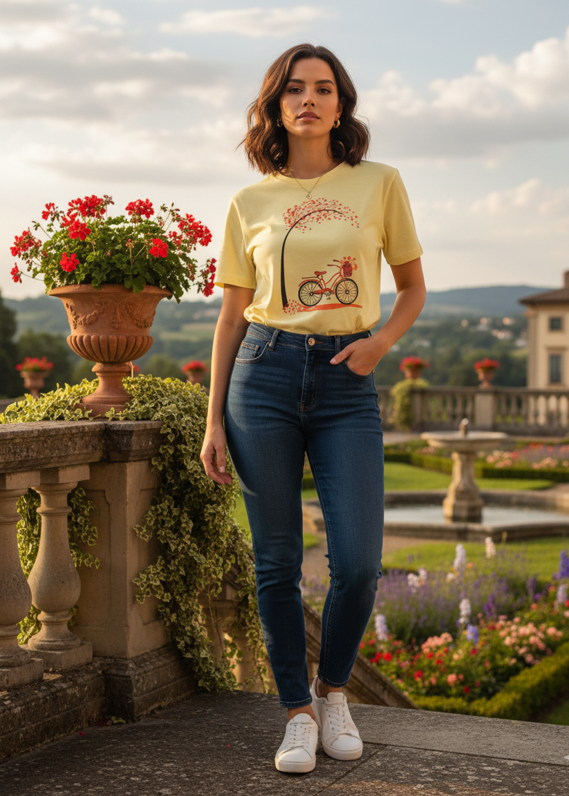 Women's Beige Casual Graphic T-Shirt | Short Sleeve Crew Neck - Mayaar Collections