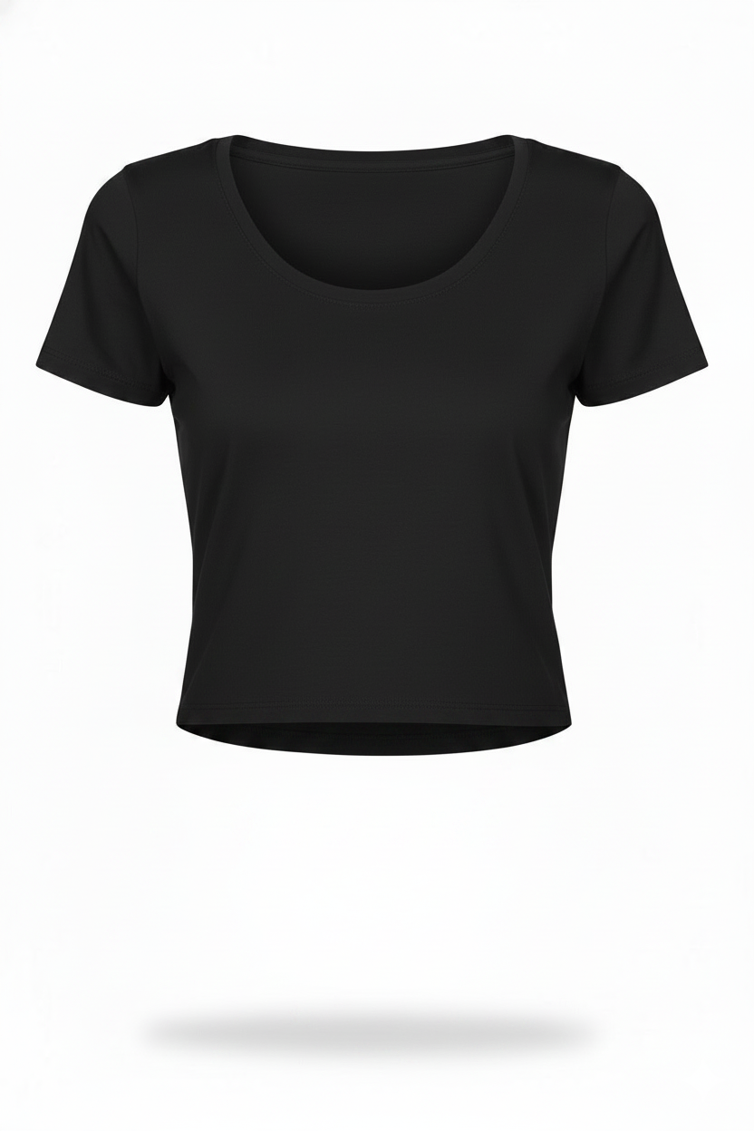 Women’s Black Half Sleeve Cropped T-Shirt Casual Round Neck Summer Basic Crop Top