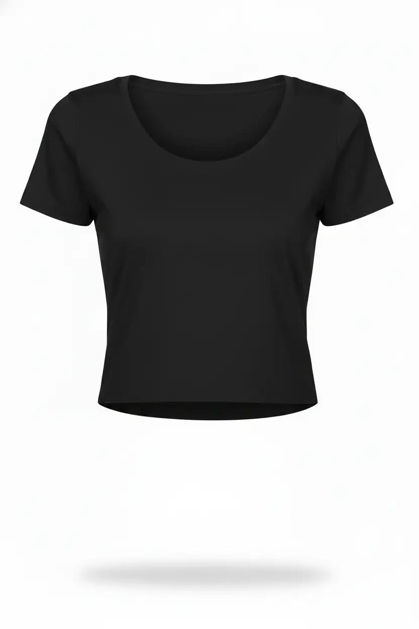 Women’s Black Half Sleeve Cropped T-Shirt Casual Round Neck Summer Basic Crop Top - Mayaar Collections