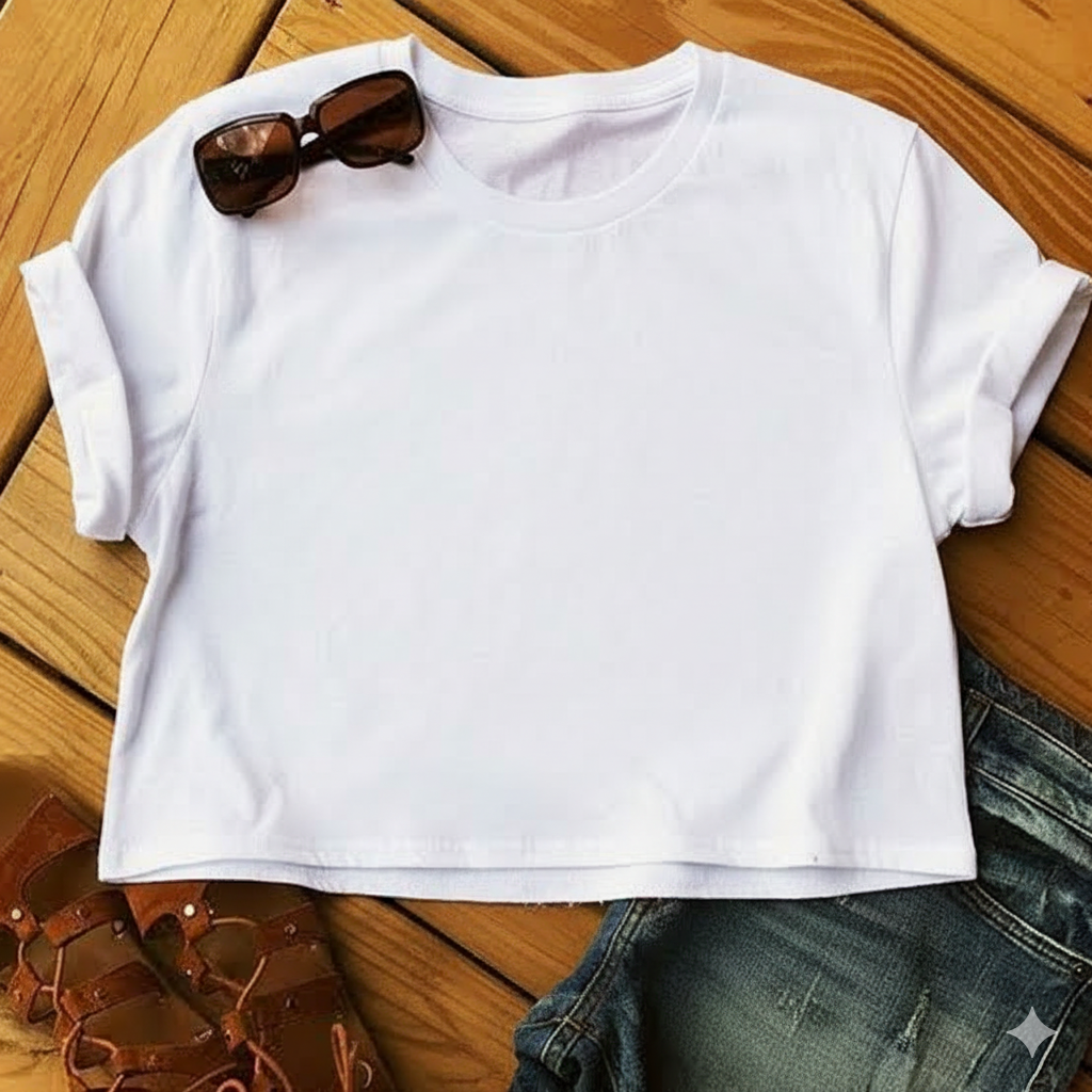 Women’s White Half Sleeve Cropped T-Shirt Casual Round Neck Summer Basic Crop Top (Copy)