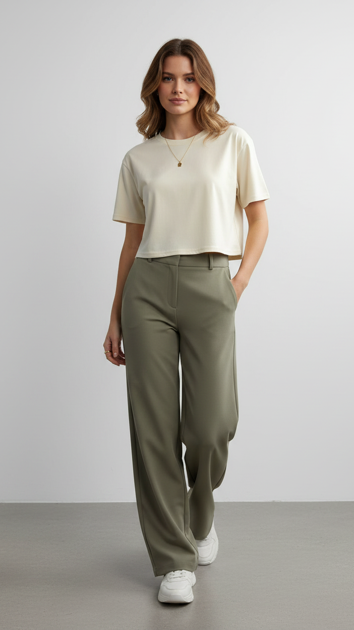 Women’s Off-White Half Sleeve Cropped T-Shirt Casual Round Neck Summer Basic Crop Top