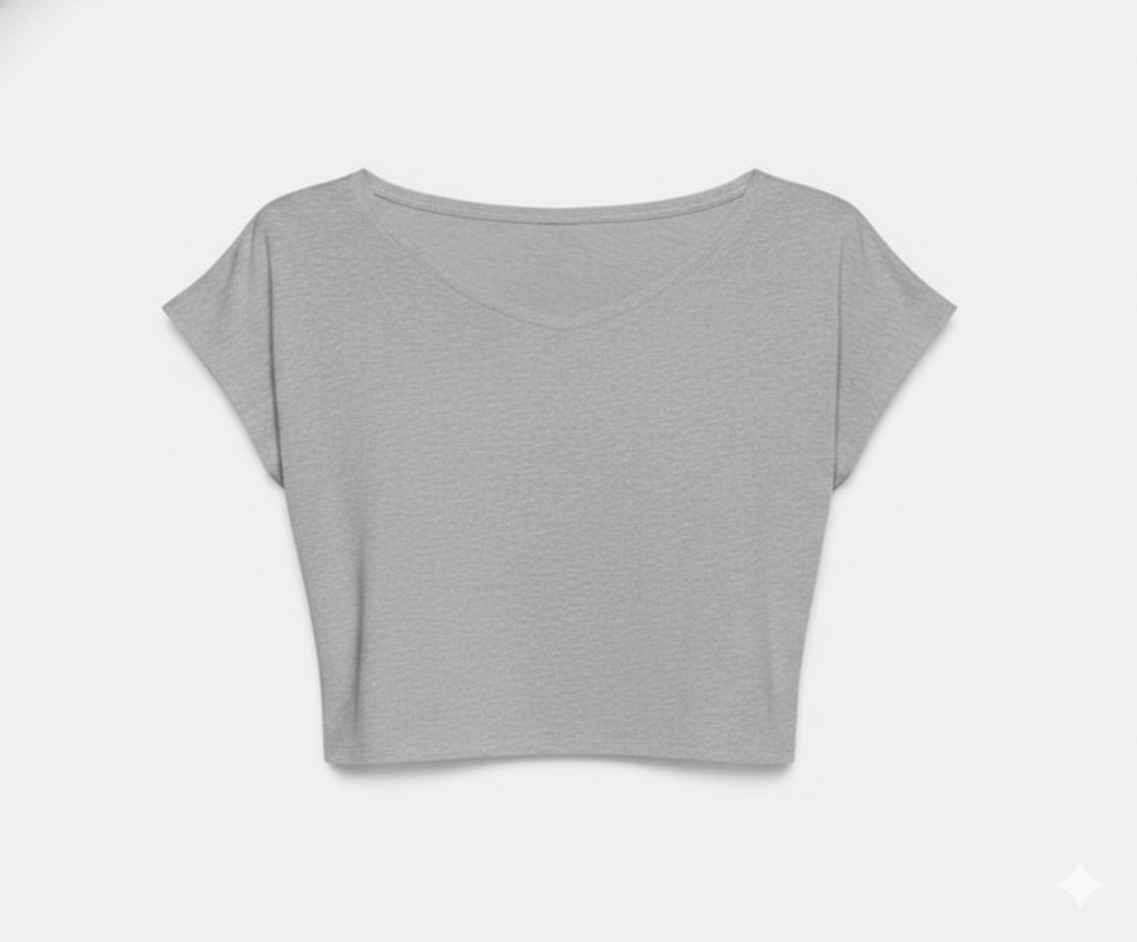 Women’s Gray Half Sleeve Cropped T-Shirt Casual Round Neck Summer Basic Crop Top