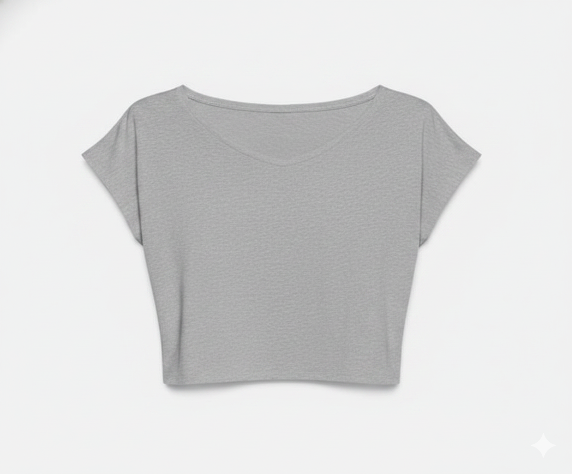 Women’s Gray Half Sleeve Cropped T-Shirt Casual Round Neck Summer Basic Crop Top
