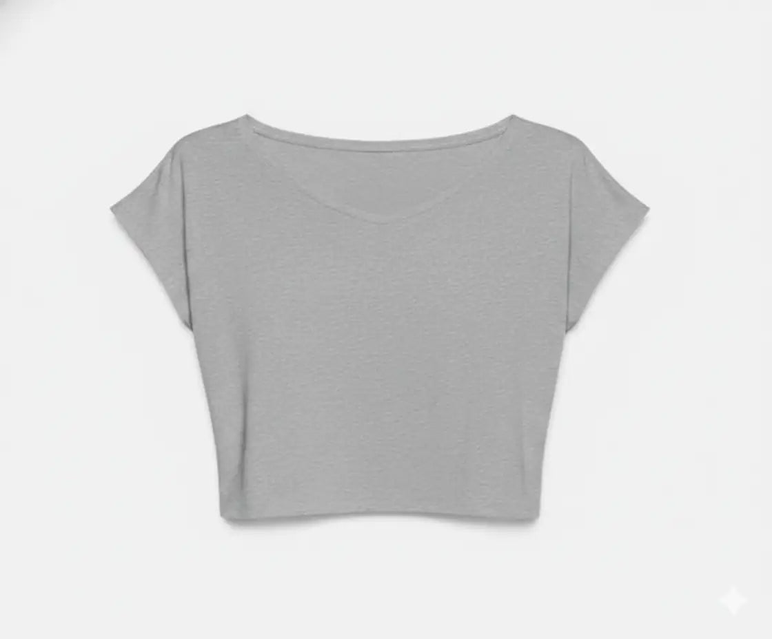 Women’s Gray Half Sleeve Cropped T-Shirt Casual Round Neck Summer Basic Crop Top - Mayaar Collections