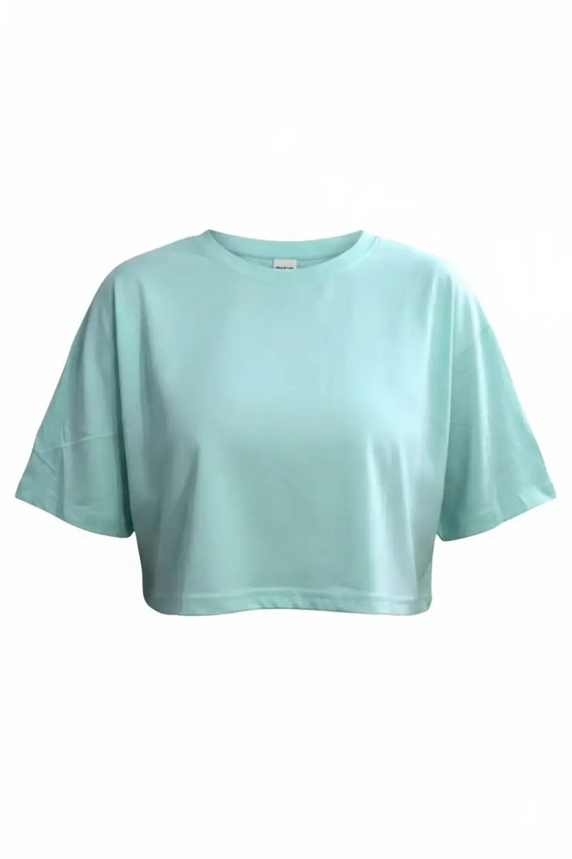 Women’s Light Blue Half Sleeve Cropped T-Shirt Casual Round Neck Summer Basic Crop Top - Mayaar Collections