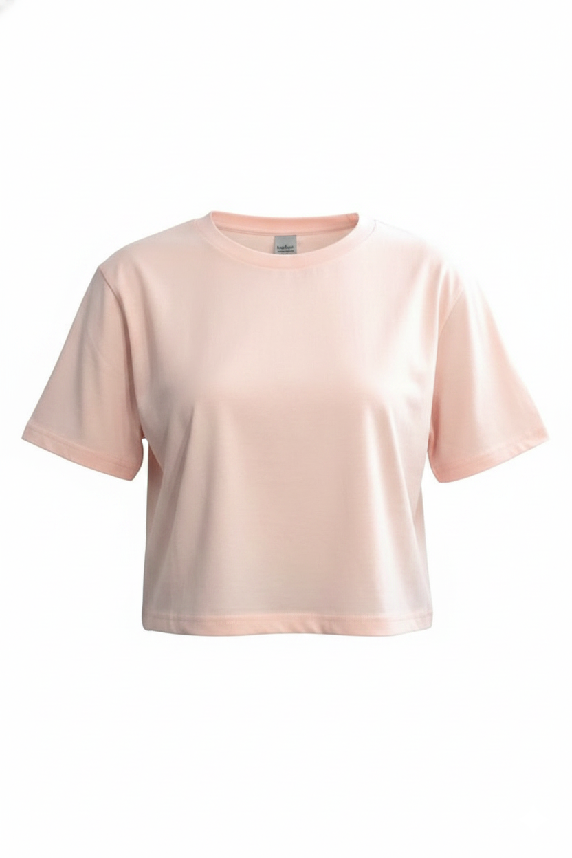 Women’s Peach Half Sleeve Cropped T-Shirt Casual Round Neck Summer Basic Crop Top