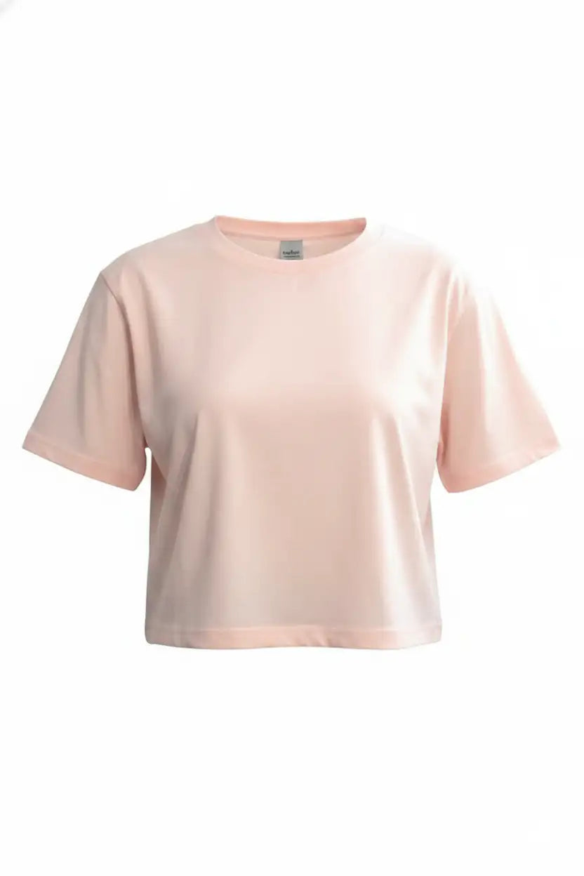 Women’s Pink Half Sleeve Cropped T-Shirt Casual Round Neck Summer Basic Crop Top - Mayaar Collections