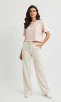 Women’s Peach Half Sleeve Cropped T-Shirt Casual Round Neck Summer Basic Crop Top