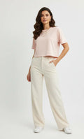 Women’s Pink Half Sleeve Cropped T-Shirt Casual Round Neck Summer Basic Crop Top - Mayaar Collections