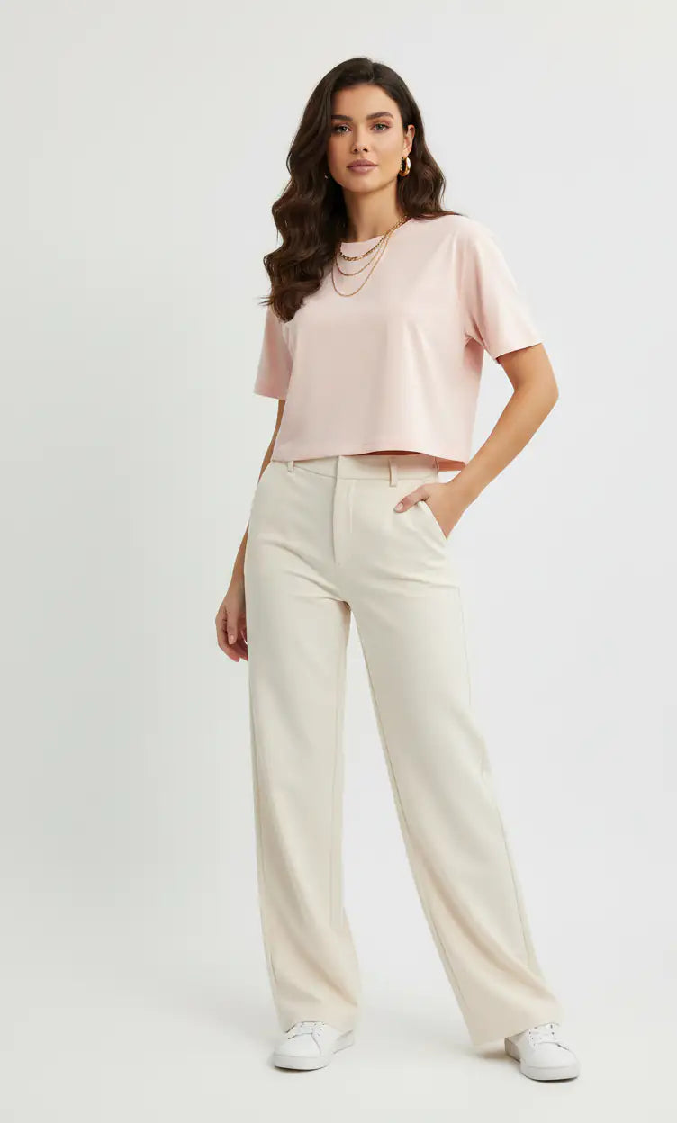 Women’s Pink Half Sleeve Cropped T-Shirt Casual Round Neck Summer Basic Crop Top - Mayaar Collections