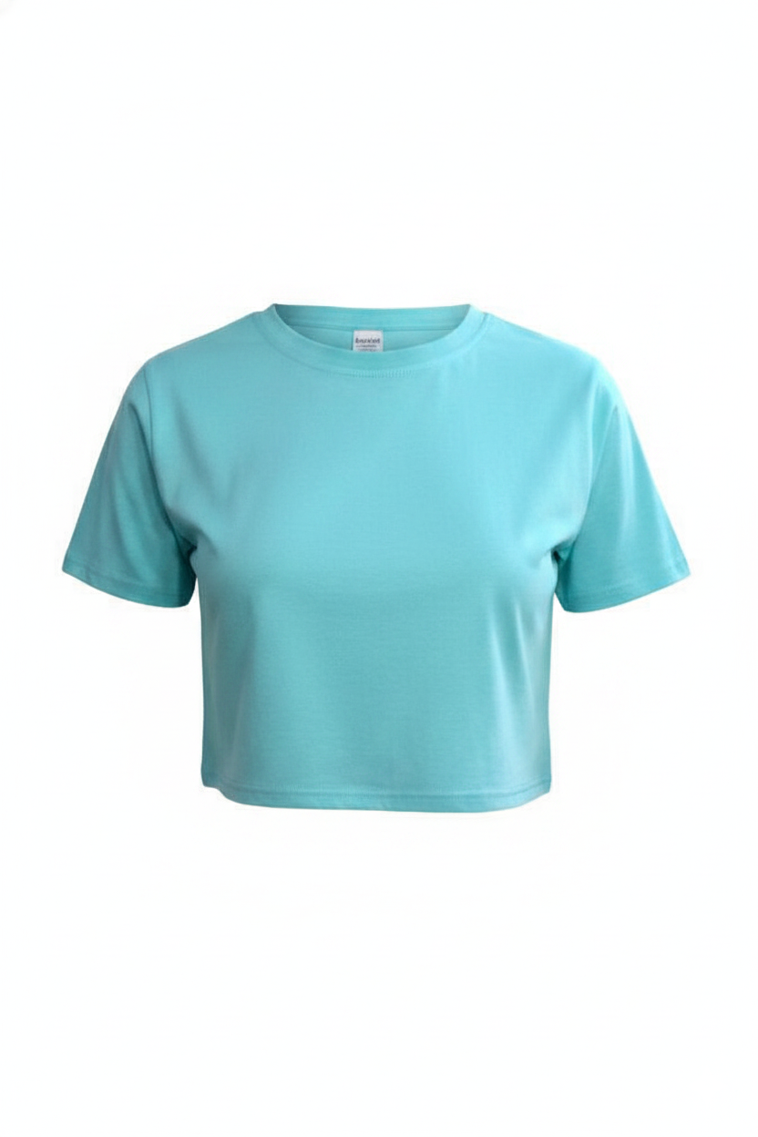 Women’s Sky Blue Half Sleeve Cropped T-Shirt Casual Round Neck Summer Basic Crop Top
