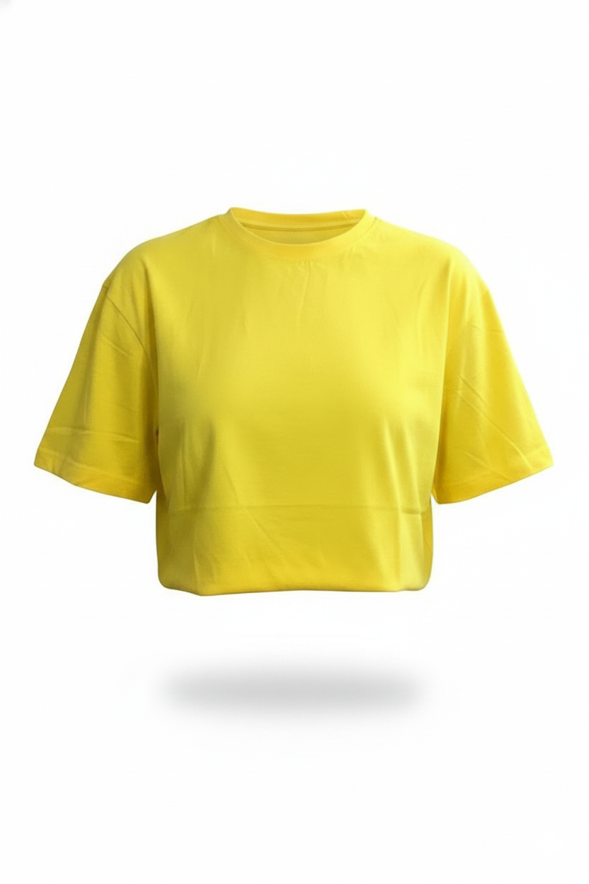Women’s Yellow Half Sleeve Cropped T-Shirt Casual Round Neck Summer Basic Crop Top