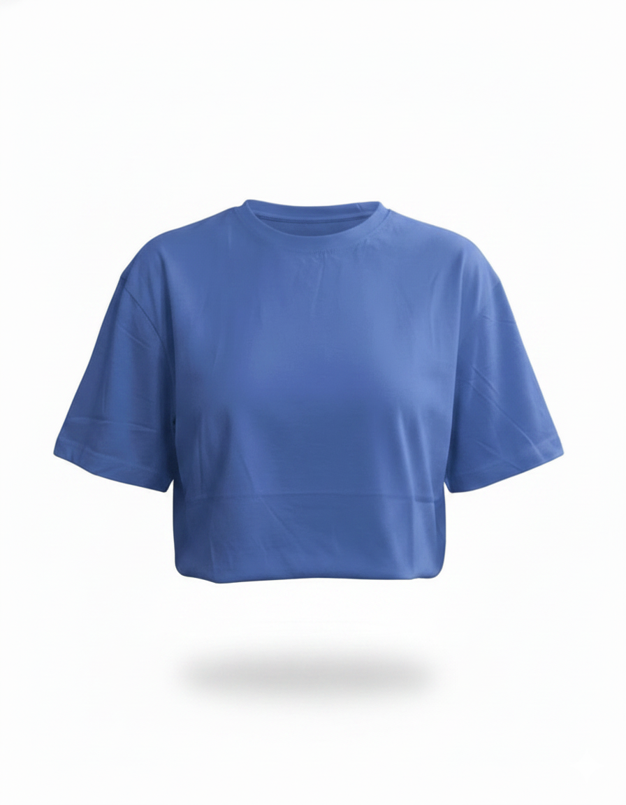Women’s Blue Android Base Half Sleeve Cropped T-Shirt Casual Round Neck Summer Basic Crop Top