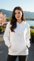 Women's Casual Crew Neck Sweatshirt Soft & Loose Fit Pullover In White Color