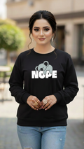 Women's Casual Crew Neck Sweatshirt Soft & Loose Fit Pullover In Black Color Graphic Printed Nope - Mayaar Collections