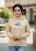 Womens Beige Printed Nope Hoodie Pullover Long Sleeve Casual Fashion Sweatshirts Drawstring Gym Hooded Shirt with kangaroo Pocket - Mayaar Collections