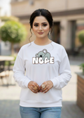 Women's Casual Crew Neck Sweatshirt Soft & Loose Fit Pullover In White Color Graphic Printed Nope - Mayaar Collections