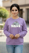 Women's Casual Crew Neck Sweatshirt Soft & Loose Fit Pullover In Purple Color Graphic Printed Nope - Mayaar Collections