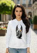 Womens White Printed Bike Hoodie Pullover Long Sleeve Casual Fashion Sweatshirts Drawstring Gym Hooded Shirt with kangaroo Pocket - Mayaar Collections