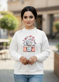 Women's Casual Crew Neck Sweatshirt Soft & Loose Fit Pullover In White Color Camera Printed - Mayaar Collections