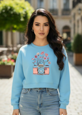 Women's Casual Crew Neck Sweatshirt Soft & Loose Fit Pullover In Light Blue Color Camera Printed - Mayaar Collections