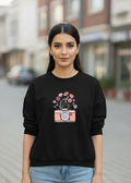 Women's Casual Crew Neck Sweatshirt Soft & Loose Fit Pullover In Black Color Camera Printed - Mayaar Collections