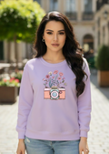 Women's Casual Crew Neck Sweatshirt Soft & Loose Fit Pullover In Purple Color Camera Printed - Mayaar Collections