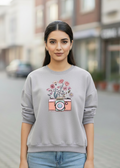 Women's Casual Crew Neck Sweatshirt Soft & Loose Fit Pullover In Gray Color Camera Printed - Mayaar Collections