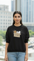 Women's Casual Crew Neck Sweatshirt Soft & Loose Fit Pullover In Black Color Graphic Printed Free Bears - Mayaar Collections