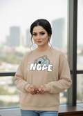 Women's Casual Crew Neck Sweatshirt Soft & Loose Fit Pullover In Beige Color Graphic Printed Nope - Mayaar Collections