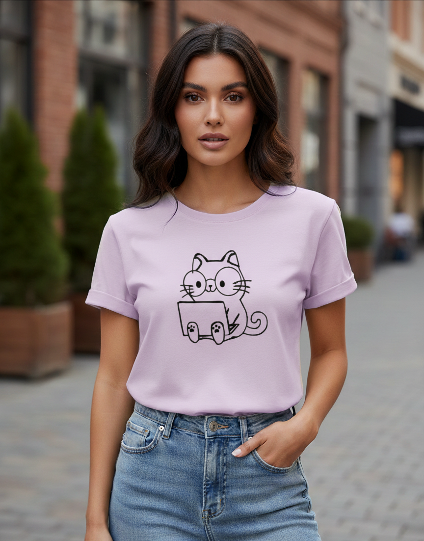 Women's T-Shirt – Short Sleeve Crew Neck Casual Tee in Light Purple Printed Graphic T-Shirt - Mayaar Collections