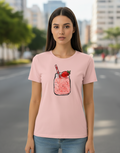 Women's T-Shirt – Short Sleeve Crew Neck Casual Tee in Pink Printed Graphic T-Shirt - Mayaar Collections