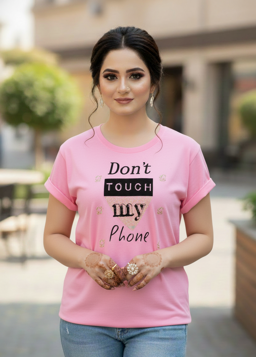 Women's T-Shirt – Short Sleeve Crew Neck Casual Tee in Pink Printed Graphic T-Shirt - Mayaar Collections