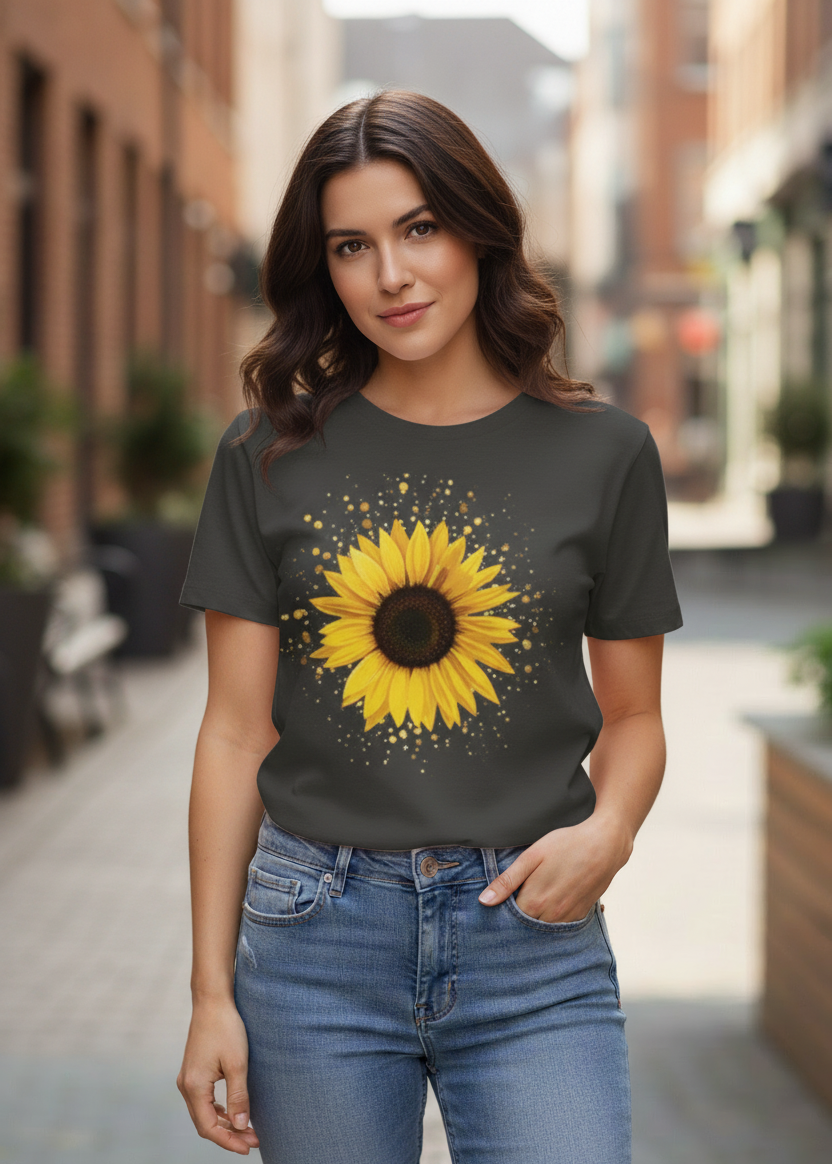 Women's T-Shirt – Short Sleeve Crew Neck Casual Tee in Grey Printed Graphic T-Shirt - Mayaar Collections