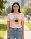 Women's T-Shirt – Short Sleeve Crew Neck Casual sun flower in baby Pink Printed Graphic T-Shirt - Mayaar Collections