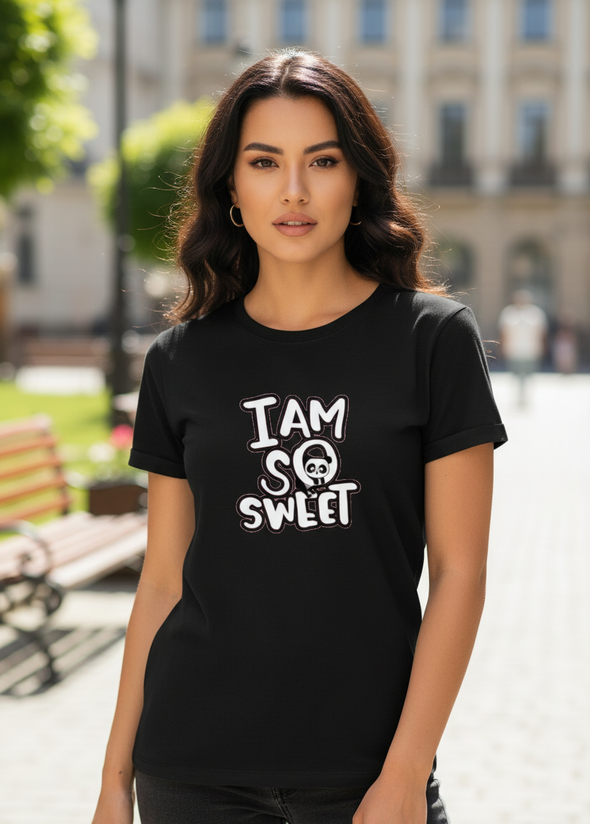 Women's T-Shirt – Short Sleeve Crew Neck Casual Tee in Black Printed Graphic T-Shirt - Mayaar Collections